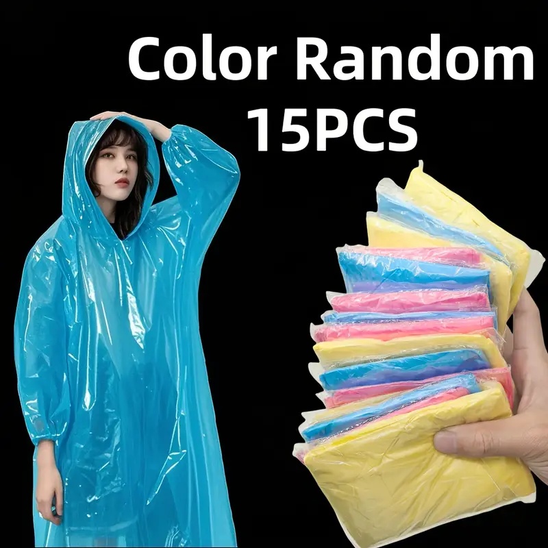 Emergency Poncho Rain - 15/30 Stück zufällig gefärbte Einweg-Regenponchos für